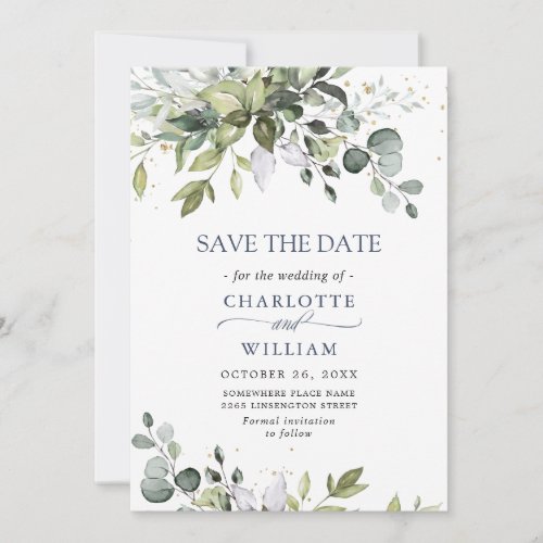 Elegant Watercolor Eucalyptus Greenery Wedding Save The Date