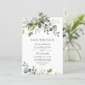 Elegant Watercolor Eucalyptus Greenery Wedding Save The Date (Standing Front)