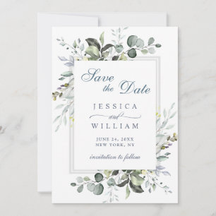 Elegant Watercolor Eucalyptus Greenery Wedding Save The Date