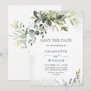 Elegant Watercolor Eucalyptus Greenery Wedding Save The Date