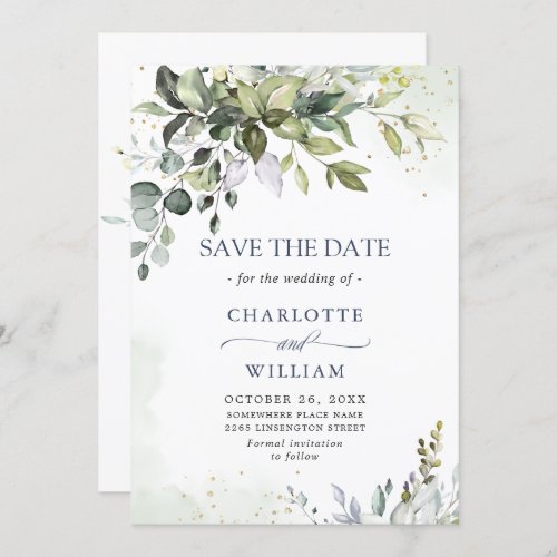 Elegant Watercolor Eucalyptus Greenery Wedding Save The Date