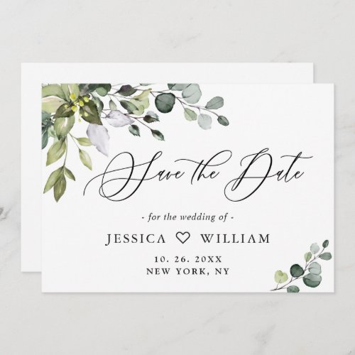 Elegant Watercolor Eucalyptus Greenery Wedding Save The Date