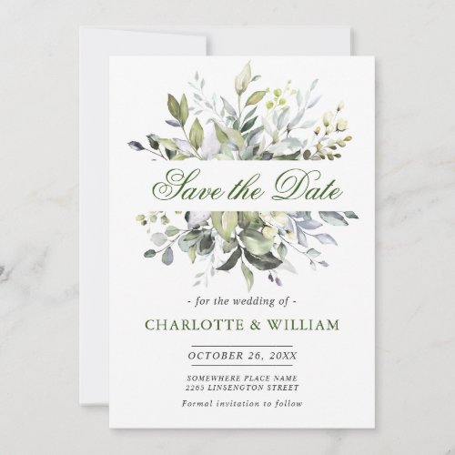 Elegant Watercolor Eucalyptus Greenery Wedding Save The Date