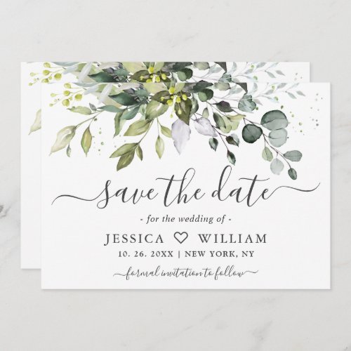 Elegant Watercolor Eucalyptus Greenery Wedding Save The Date