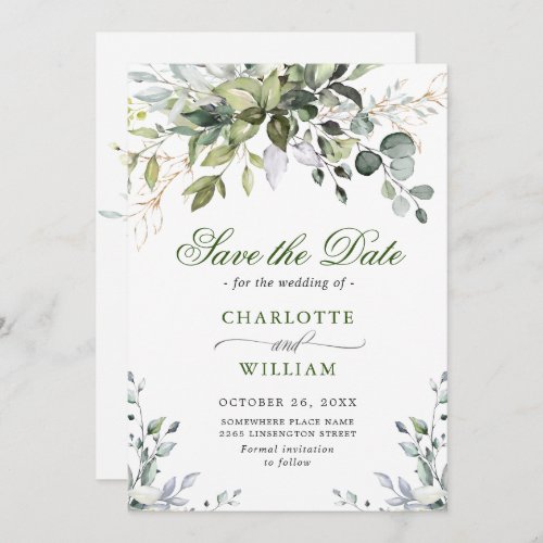 Elegant Watercolor Eucalyptus Greenery Wedding Save The Date