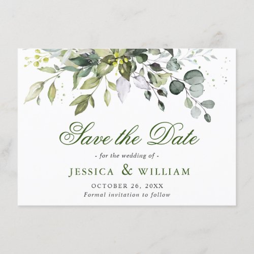 Elegant Watercolor Eucalyptus Greenery Wedding Save The Date