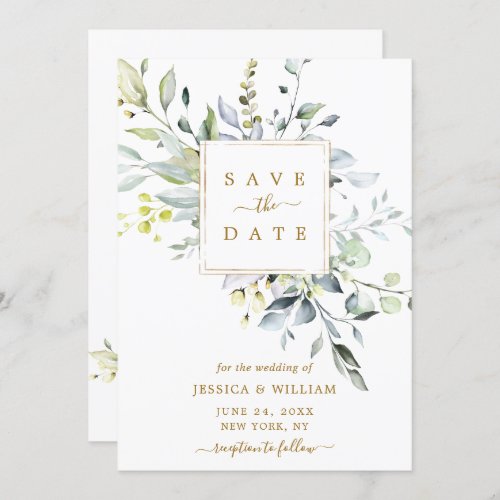 Elegant Watercolor Eucalyptus Greenery Wedding Save The Date