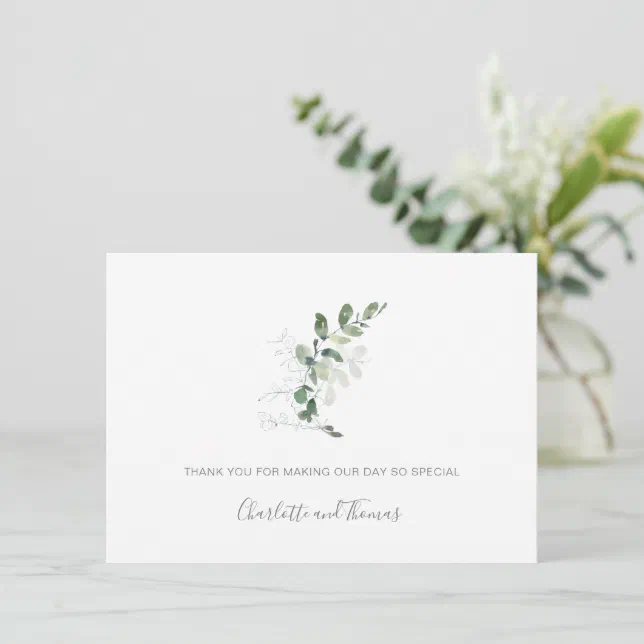 Elegant Watercolor Eucalyptus Greenery Wedding Thank You Card | Zazzle