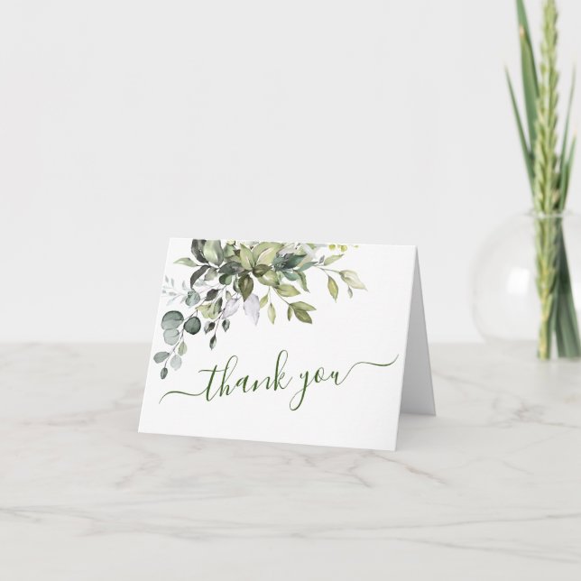 Elegant Watercolor Eucalyptus Greenery Wedding Thank You Card (Front)
