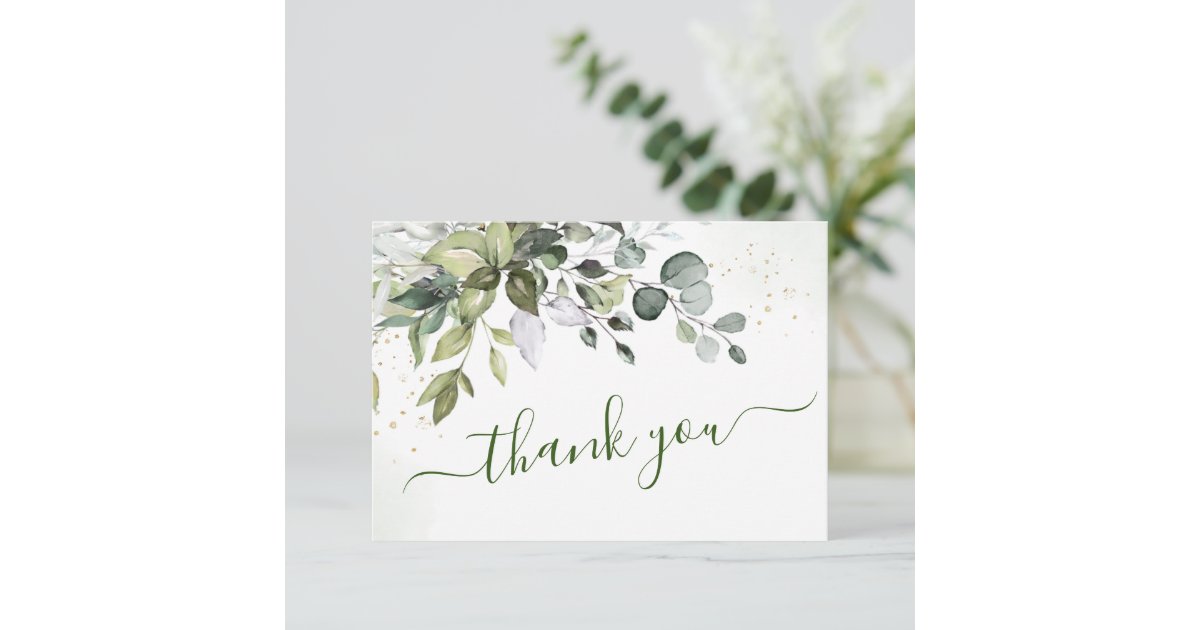 Elegant Watercolor Eucalyptus Greenery Wedding Thank You Card | Zazzle