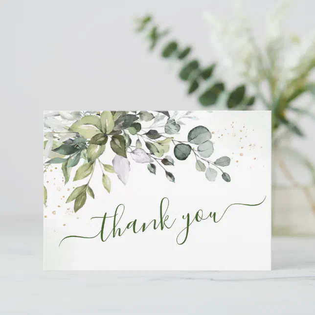 Elegant Watercolor Eucalyptus Greenery Wedding Thank You Card | Zazzle