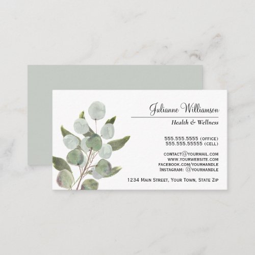 Elegant Watercolor Eucalyptus Leaves Feminine Business Card