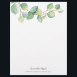 Elegant Watercolor Eucalyptus Leaves Letterhead<br><div class="desc">This letterhead for her feature botanical watercolor eucalyptus leaves. Use the template fields to add your custom information. Perfect for a small business. To see more designs like these visit www.zazzle.com/vginvites

Unique watercolor art and design by Victoria Grigalunas</div>