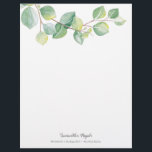 Elegant Watercolor Eucalyptus Leaves Letterhead<br><div class="desc">This letterhead for her feature botanical watercolor eucalyptus leaves. Use the template fields to add your custom information. Perfect for a small business. To see more designs like these visit www.zazzle.com/vginvites

Unique watercolor art and design by Victoria Grigalunas</div>