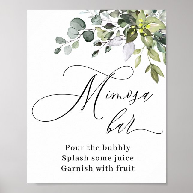Elegant Watercolor Eucalyptus Mimosa Bar Sign (Front)