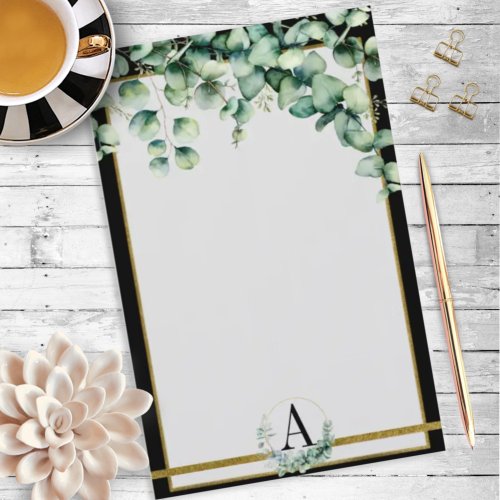 Elegant Watercolor Eucalyptus Monogram  Stationery