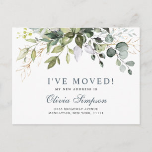 Elegant Watercolor Eucalyptus Moving Announcement