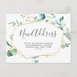 Elegant Watercolor Eucalyptus Moving Announcement Postcard