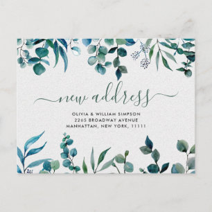 Elegant Watercolor Eucalyptus Moving Announcement Postcard