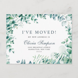 Elegant Watercolor Eucalyptus Moving Announcement Postcard