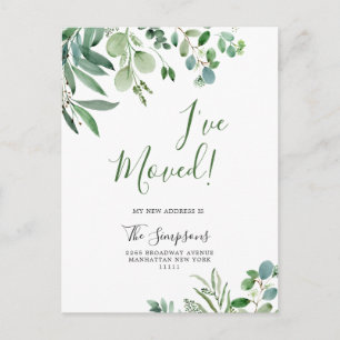 Elegant Watercolor Eucalyptus Moving Announcement Postcard