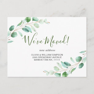 Elegant Watercolor Eucalyptus Moving Announcement Postcard