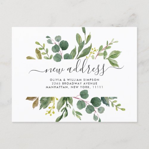 Elegant Watercolor  Eucalyptus Moving Announcement Postcard