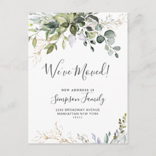 Elegant Watercolor Eucalyptus Moving Announcement Postcard