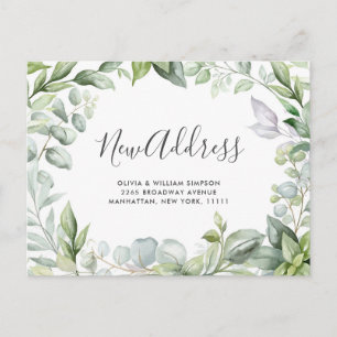 Elegant Watercolor  Eucalyptus Moving Announcement Postcard