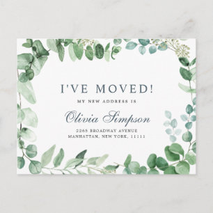 Elegant Watercolor Eucalyptus Moving Announcement Postcard
