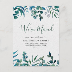Elegant Watercolor Eucalyptus Moving Announcement Postcard