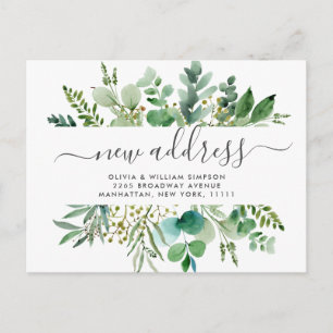 Elegant Watercolor Eucalyptus Moving Announcement Postcard