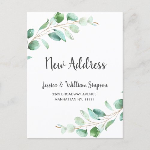 Elegant Watercolor Eucalyptus Moving Announcement Postcard