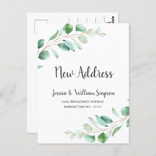 Elegant Watercolor Eucalyptus Moving Announcement Postcard | Zazzle