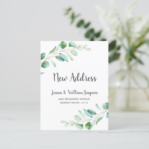 Elegant Watercolor Eucalyptus Moving Announcement Postcard | Zazzle