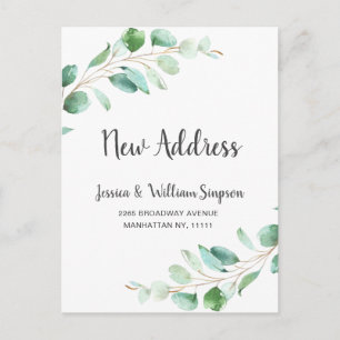 Elegant Watercolor Eucalyptus Moving Announcement Postcard