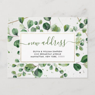 Elegant Watercolor  Eucalyptus Moving Announcement Postcard