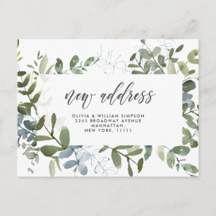 Elegant Watercolor Eucalyptus Moving Announcement Postcard