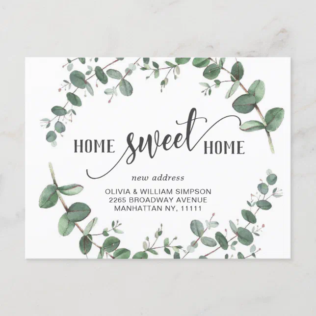 Elegant Watercolor Eucalyptus Moving Announcement Postcard | Zazzle