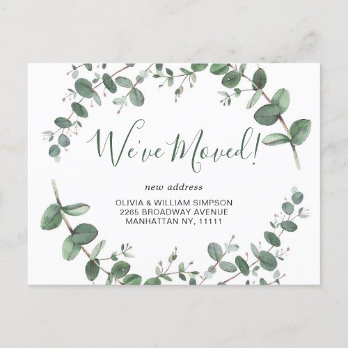 Elegant Watercolor Eucalyptus Moving Announcement Postcard