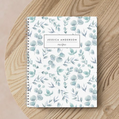 Elegant Watercolor Eucalyptus Personalized Recipe Notebook