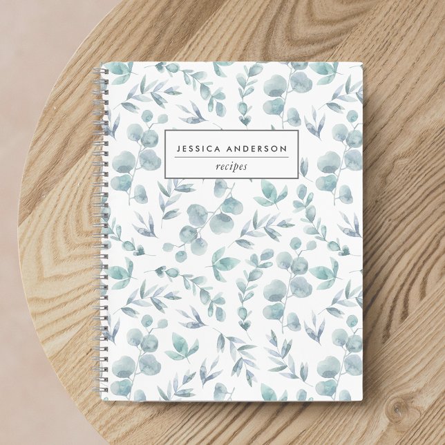 Elegant Watercolor Eucalyptus Personalized Recipe Notebook (Creator Uploaded)