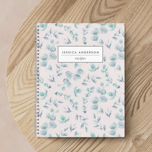 Elegant Watercolor Eucalyptus Personalized Recipe Notebook