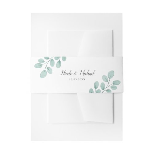 Elegant Watercolor Eucalyptus Personalized Wedding Invitation Belly Band