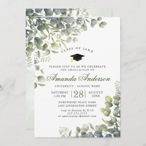 Elegant Watercolor Eucalyptus PHOTO Graduation Invitation