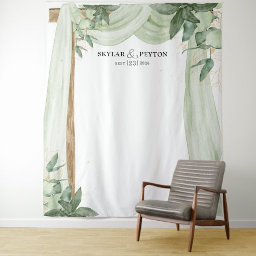 Elegant Watercolor Eucalyptus Photo Prop Booth Tapestry