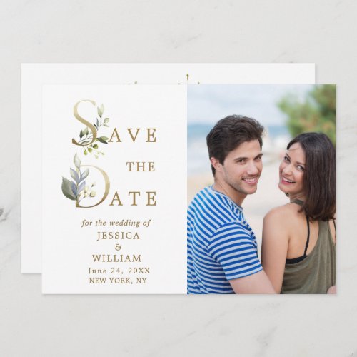 Elegant Watercolor Eucalyptus PHOTO Wedding Save The Date