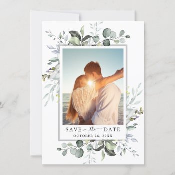 Elegant Watercolor Eucalyptus PHOTO Wedding Save The Date