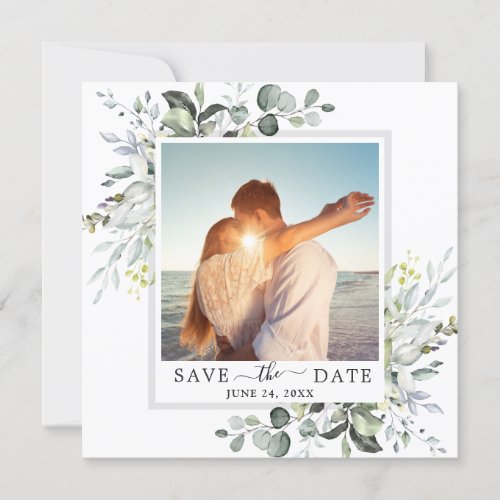 Elegant Watercolor Eucalyptus PHOTO Wedding Save The Date
