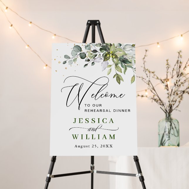 Elegant Watercolor Eucalyptus REHEARSAL DINNER Foam Board (In Situ (Stand))